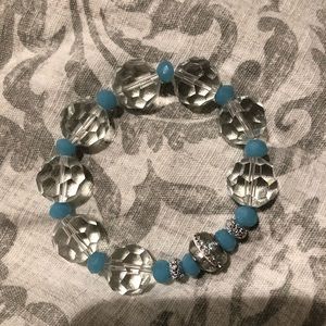 Crystal clear and teal elegant beaded bracelet.